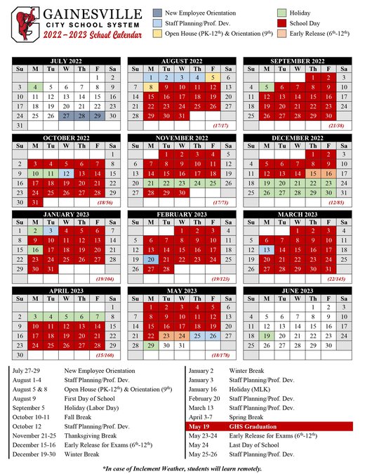 View just approved 2022-2023 Gainesville school calendar - Gainesville