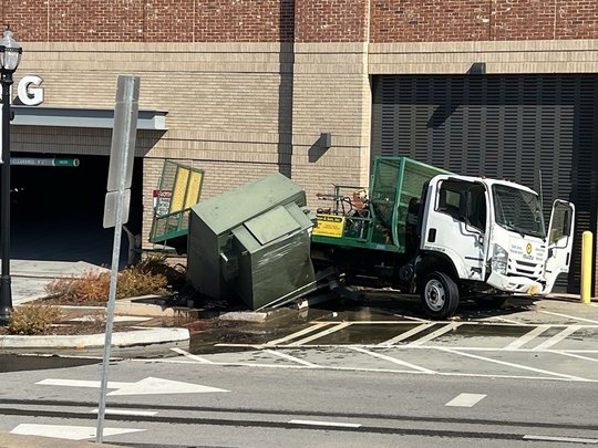 Landscaping truck crashes into electrical transformer in downtown Gainesville